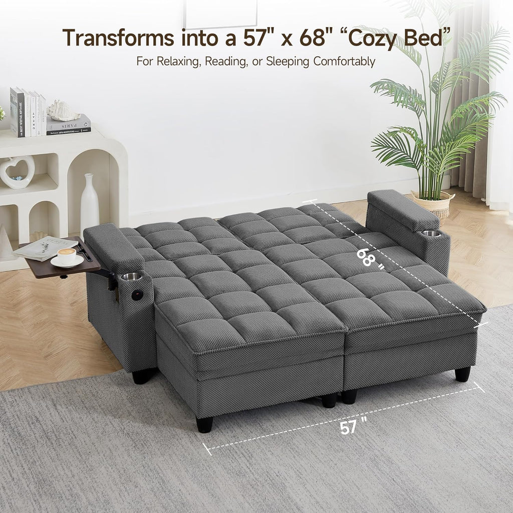 70.9' Chaise Lounge Chair Indoor, Oversized Boucle Upholstered Sofa Bed, Adjustable Backrest Deep Seat Reading Chair, Sofas Couches for Living Room with Storage, Cup Holders and 360° Swivel Side Table