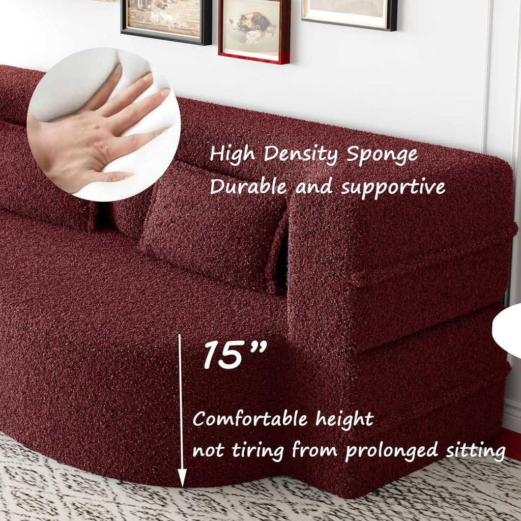 2-in-1 Folding Convertible Sofa Bed,78 Inch Convertible Boneless Couch with Pilow Foldable Matress, Teddy Loveseat Sleeper Pull Out Bed Floor Sofa Modular Futon Couch (Teddy, Burgundy)