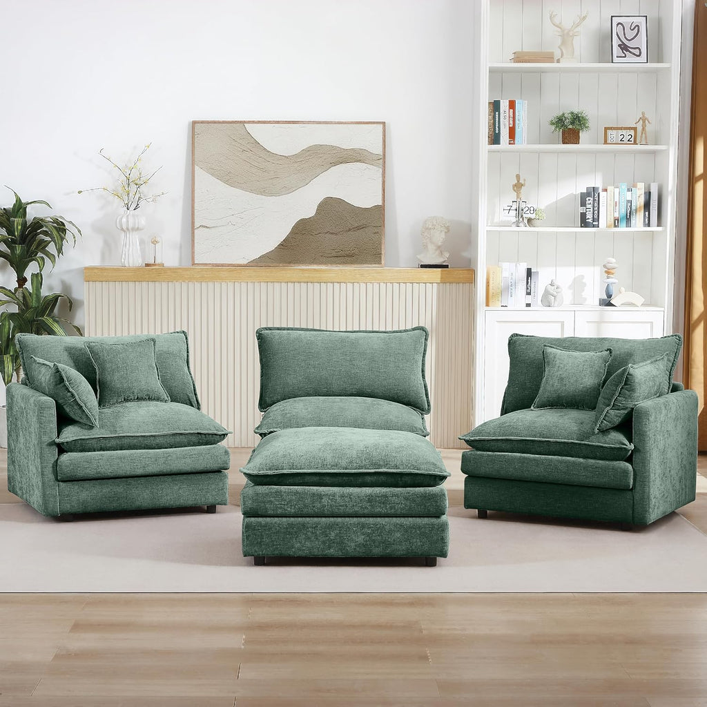 Eafurn Oversized Reversible Modular Sectional Sofa with Movable Ottoman, 4 Seater Convertible L Shaped Corner Couch Modern Chenille Sofa Set w/Double Layers Seat Cushions for Living Room Apartment