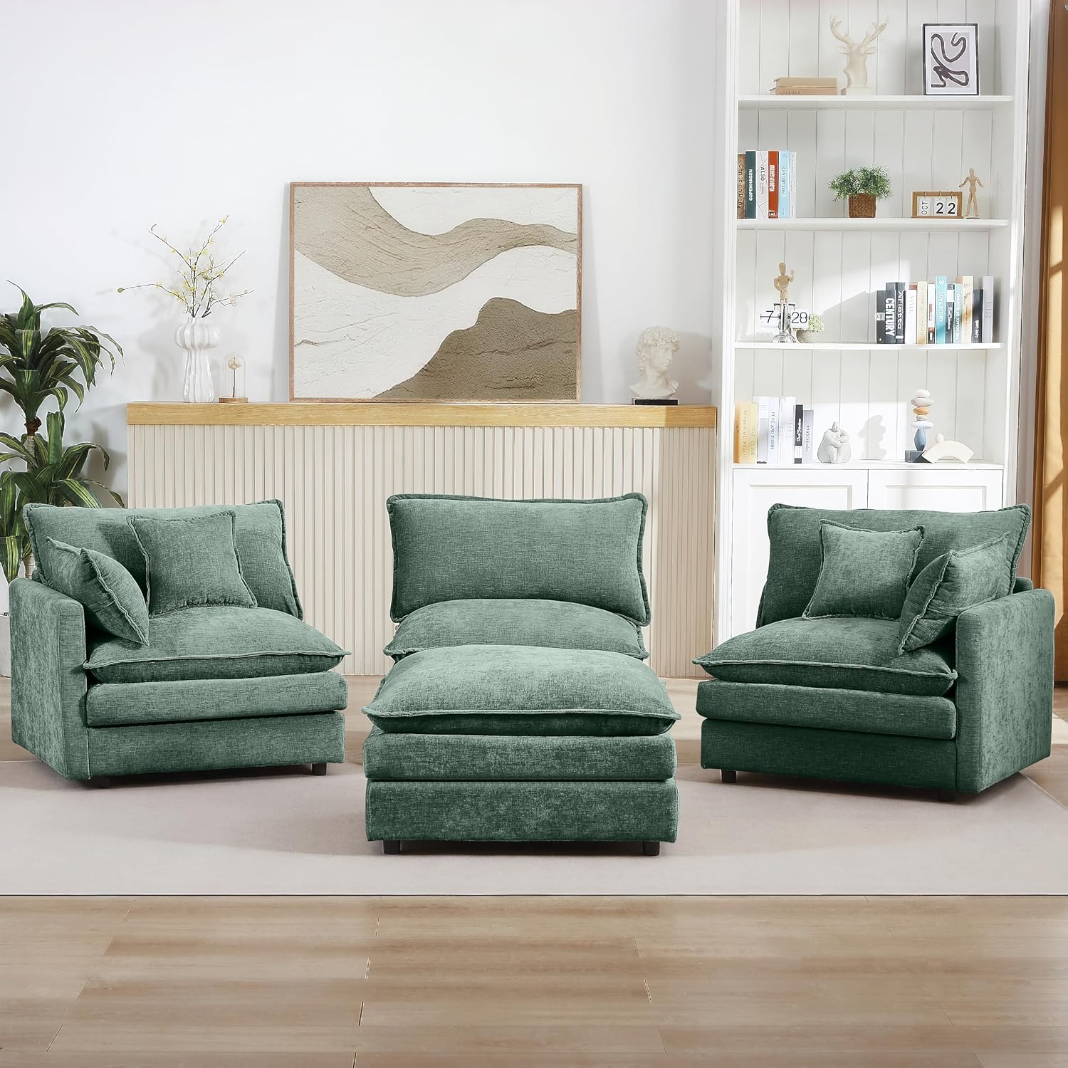 Eafurn Oversized Reversible Modular Sectional Sofa with Movable Ottoman, 4 Seater Convertible L Shaped Corner Couch Modern Chenille Sofa Set w/Double Layers Seat Cushions for Living Room Apartment