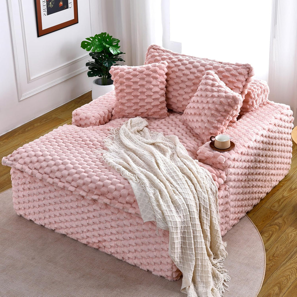 51 Inch Lounge Sofa, Boneless Cloud Couch for Living Room Bedroom, Comfy Reading Chair for Adults, Soft Textured Sleeper Chair with 2 Pillows, Frameless Floor Seating (Pink)