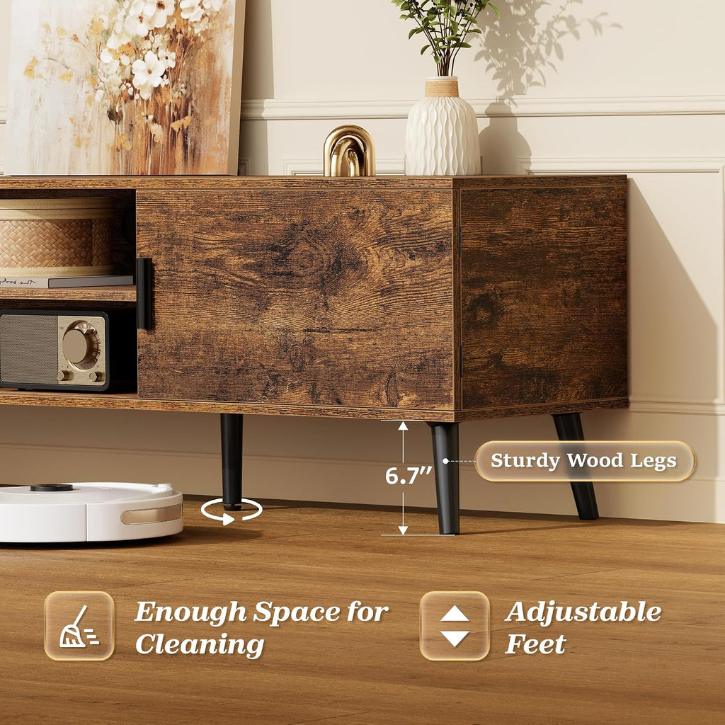 SUPERJARE 70.9 Inch TV Stand for 65, 75 Inch TV, Entertainment Center with Adjustable Shelf, 2 Cabinets, TV Console Table, Media Console, Solid Wood Feet, Cord Holes, for Living Room, Rustic Brown