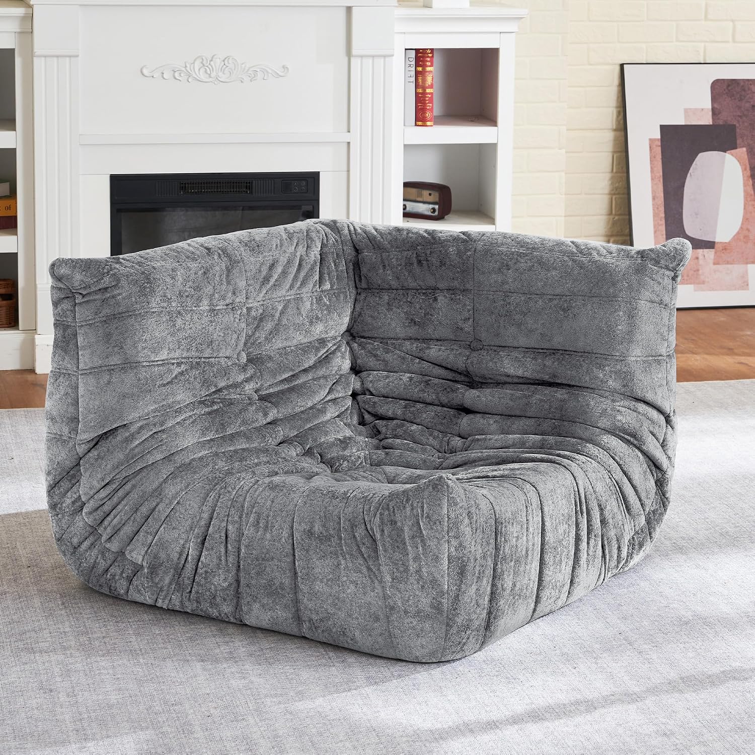 HABUTWAY Bean Bag Chair, Memory Foam Bean Bag Chairs for Adults, Fireside Corner Chair Lazy Floor Corner Sofa for Living Room, Bedroom, Dorm, Office (Light Grey)
