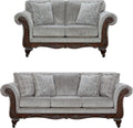Hernen 2-Piece Living Room Set, Carved Wood Frame Sofa and Loveseat, Gray