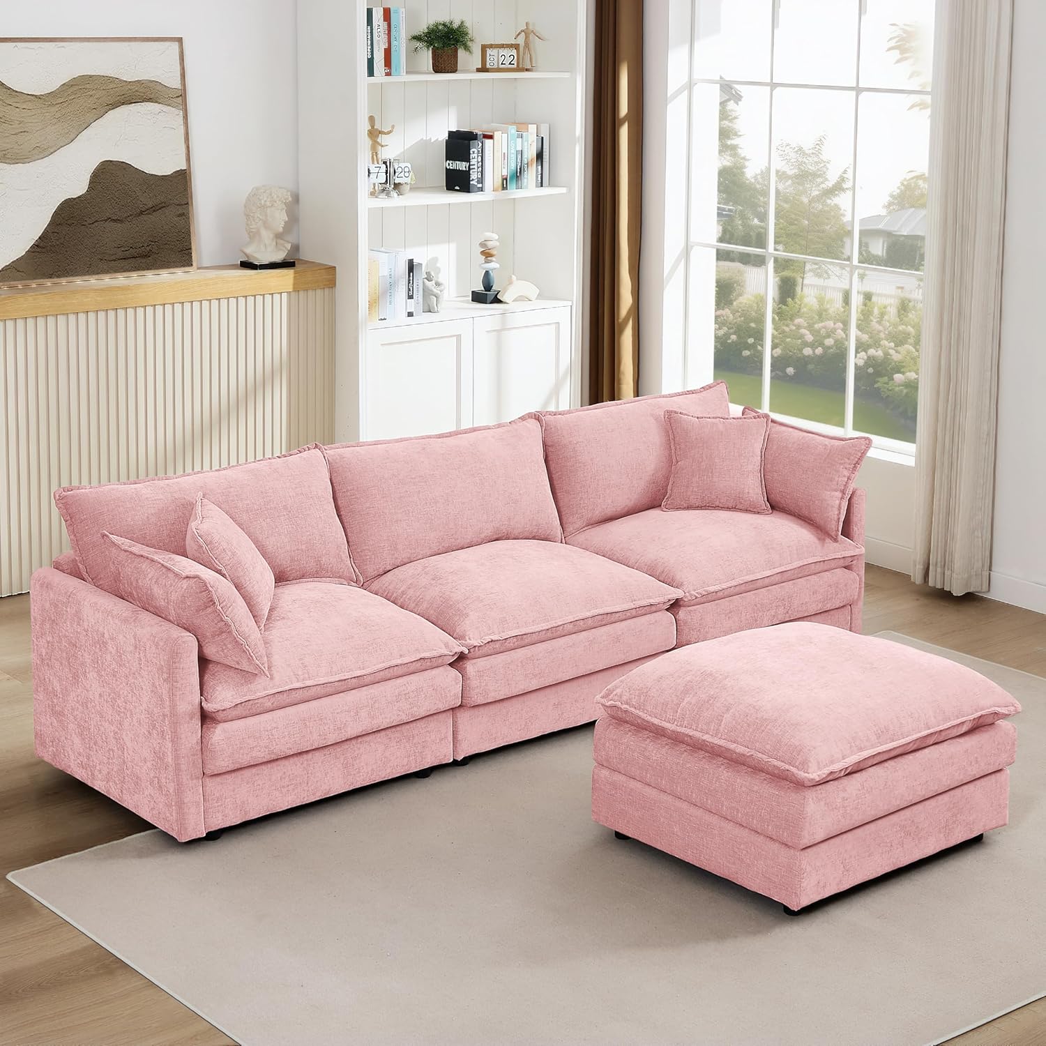 Eafurn Oversized Reversible Modular Sectional Sofa with Movable Ottoman, 4 Seater Convertible L Shaped Corner Couch Modern Chenille Sofa Set w/Double Layers Seat Cushions for Living Room Apartment