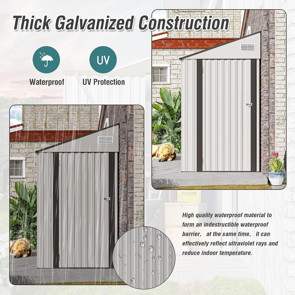 YOPTO 4x8 FT Outdoor Metal Storage Shed,Waterproof Lean to Tool Sheds,Heavy-Duty Unit with Single Hinge Side Door and Ventilation Windows,Weather Resistant,for Backyard,Patio,Lawn,White