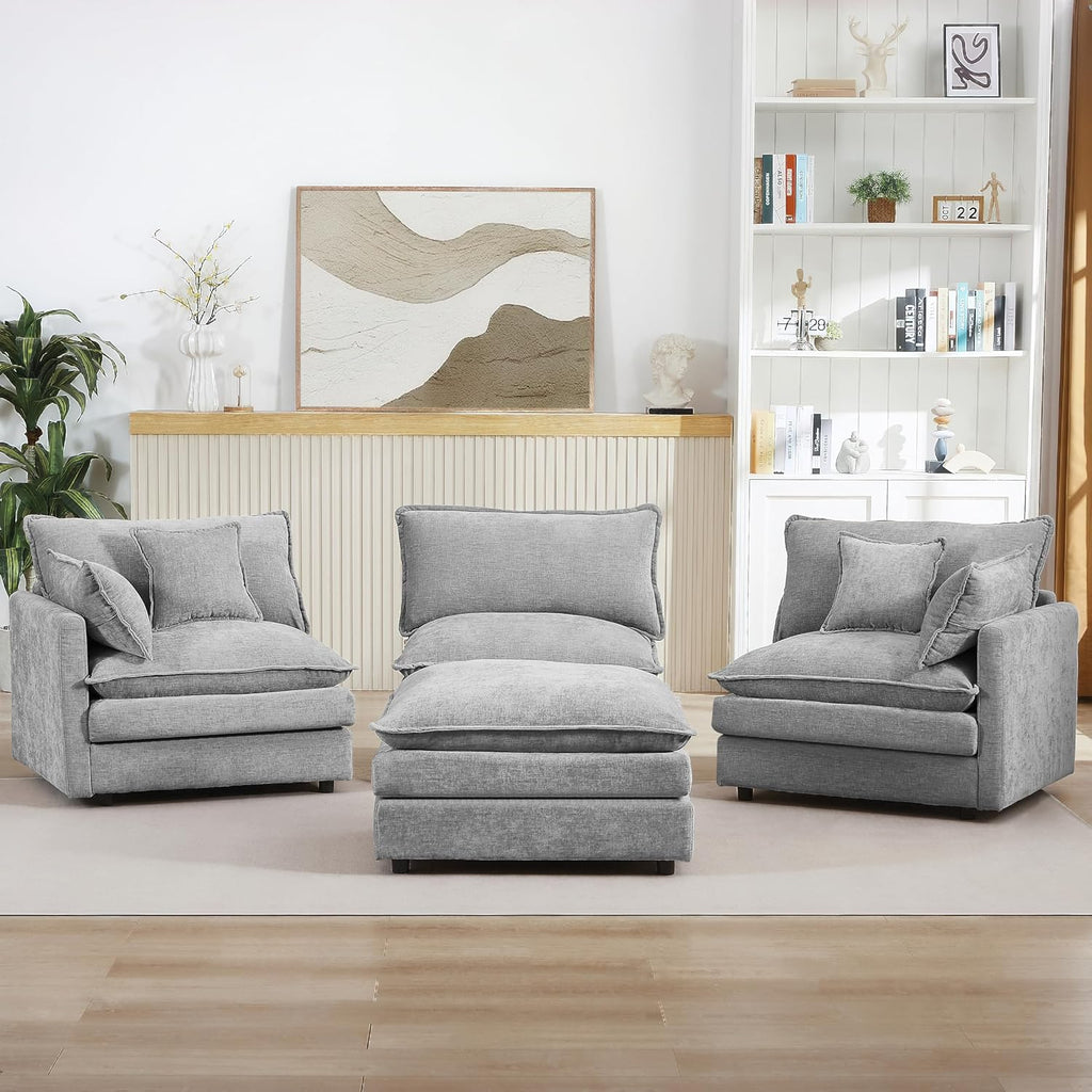Eafurn Oversized Reversible Modular Sectional Sofa with Movable Ottoman, 4 Seater Convertible L Shaped Corner Couch Modern Chenille Sofa Set w/Double Layers Seat Cushions for Living Room Apartment