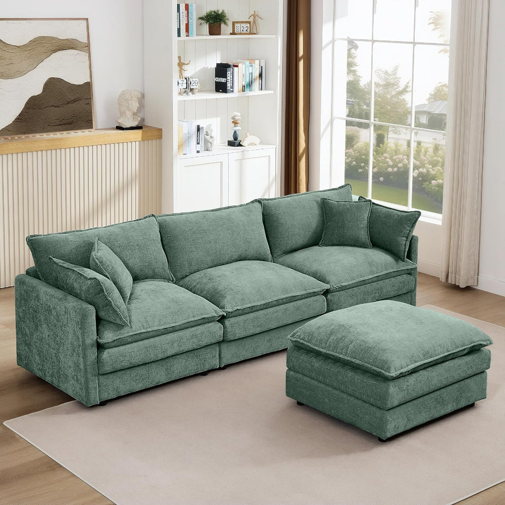 Eafurn Oversized Reversible Modular Sectional Sofa with Movable Ottoman, 4 Seater Convertible L Shaped Corner Couch Modern Chenille Sofa Set w/Double Layers Seat Cushions for Living Room Apartment