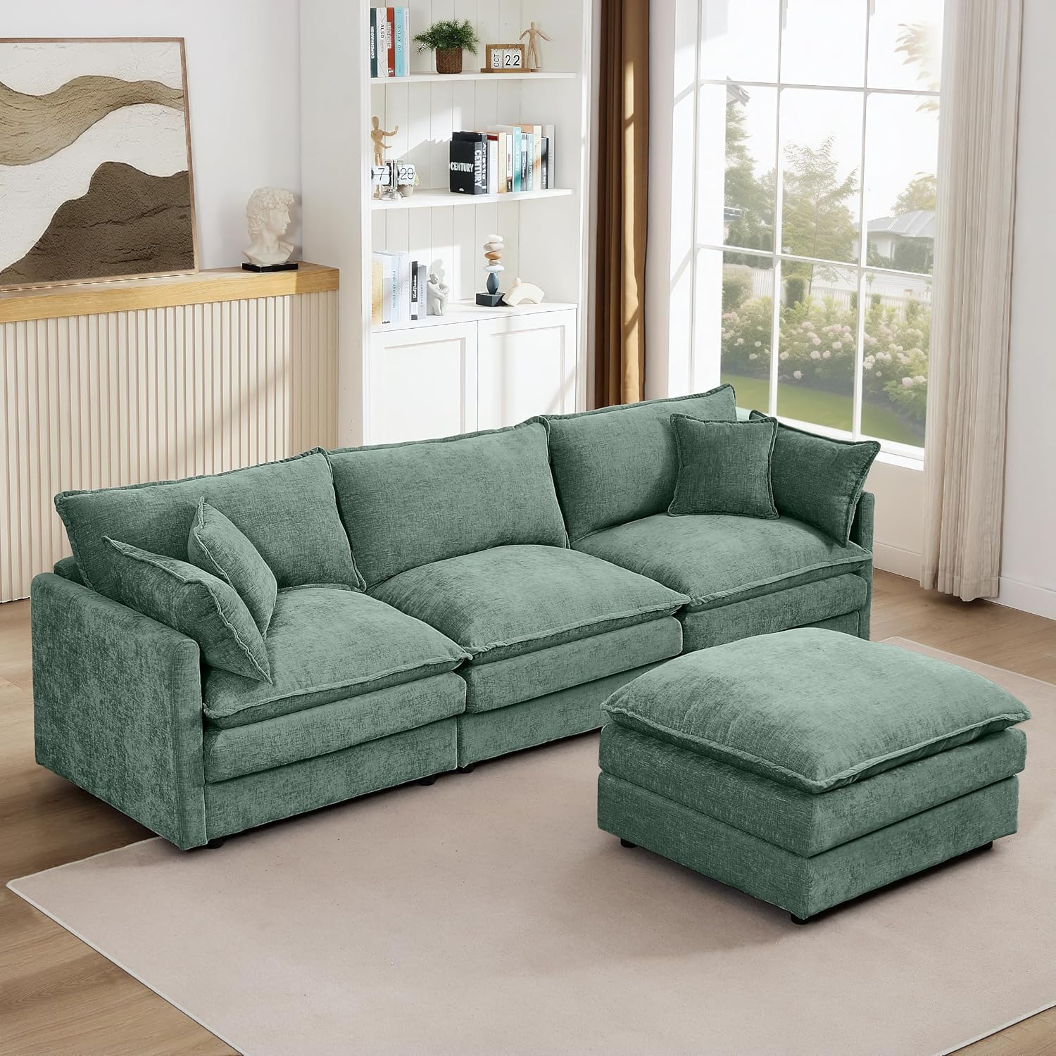 Eafurn Oversized Reversible Modular Sectional Sofa with Movable Ottoman, 4 Seater Convertible L Shaped Corner Couch Modern Chenille Sofa Set w/Double Layers Seat Cushions for Living Room Apartment