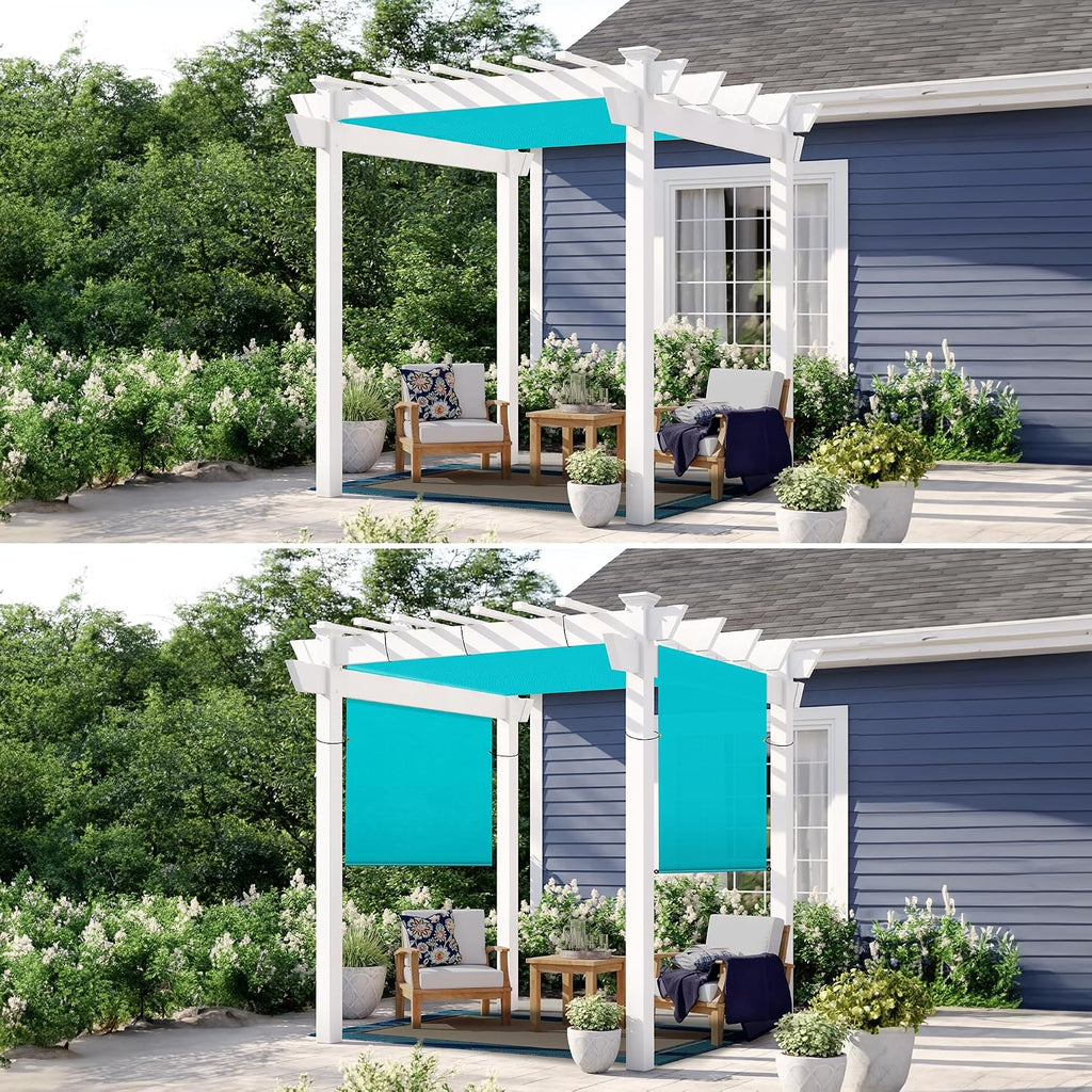 Patio 8' x 4' Waterproof Pergola Canopy Replacement Shade Cover Sun Sail for Deck Porch Backyard Shade Cloth Tarp with Grommets Rods Privacy Shade Screen, Turquoise