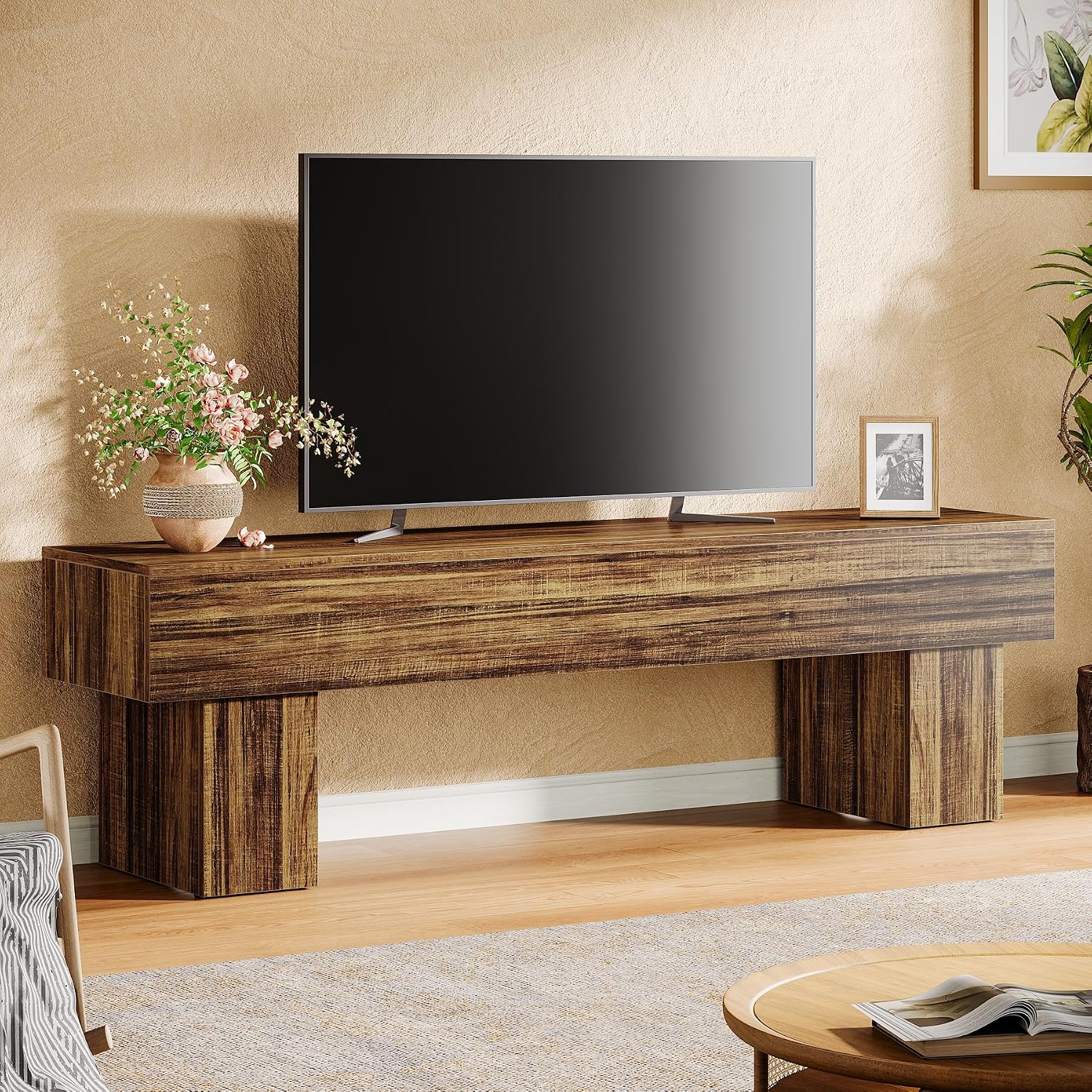 Tribesigns 63' TV Stand, Farmhouse Entertainment Center, Low TV Console Table for Living Room, Long Media Console Television Stands for 55/60/65 Inch TV