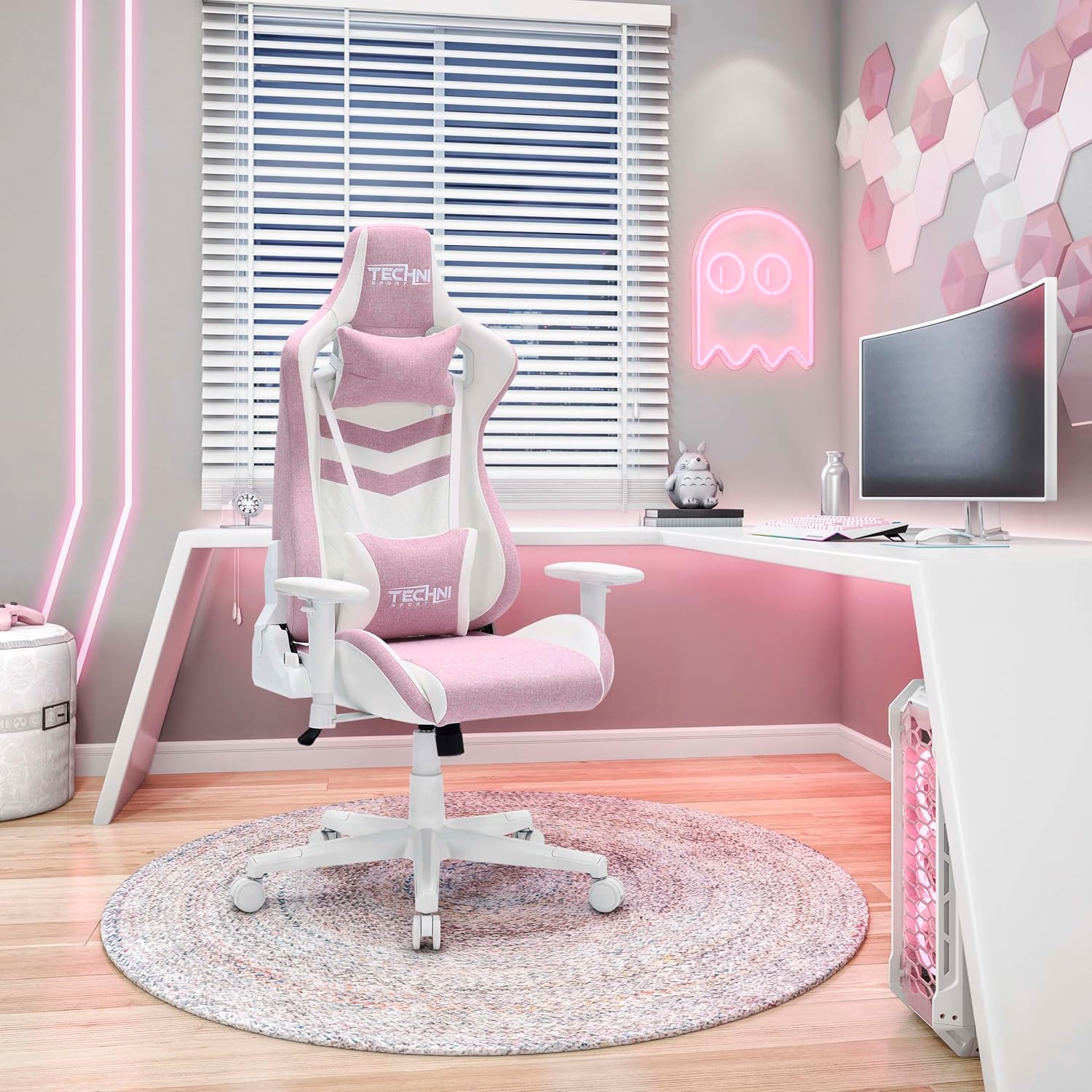 Ergonomic Office Gaming Chairs for Adults 400 Lb, High-Back Computer Desk Chair with 2D Armrests, 150° Swivel, Lumbar Support,Comfy Reclining Cute Chair for Home Computer,for Small Spaces,Pink