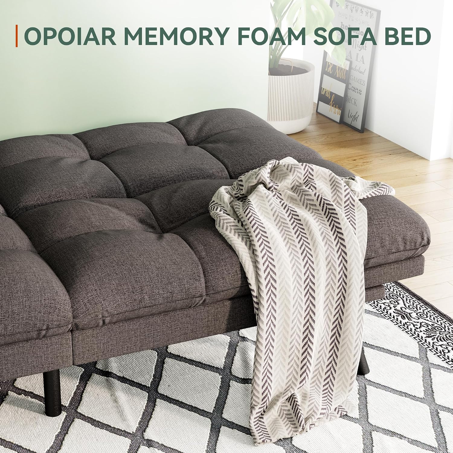 Opoiar Convertible Futon Sofa Bed,71' Memory Foam Futon Couch,Detachable Cushion,Adjustable Backrest & Armrest,Linen Modern Loveseat Sleeper Recliner for Living Room,Office,Apartment,Classic Grey