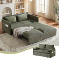 CAPCAEK Queen Size Pull Out Couch, Sleeper Sofa Bed Queen with USB, Storage Pockets & Pillows, 3-in-1 Modern Convertible Loveseat Couch Bed for Living Room Bedroom, Office, Apartment, Corduroy(Green)