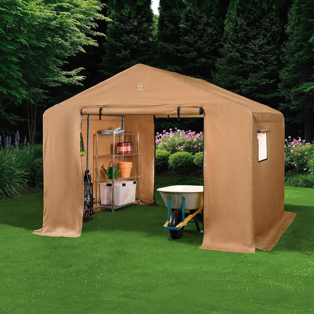 Best Choice Products 10x8ft Outdoor Storage Shed, Carport, Canopy Shelter, Dual Doors & Windows, Metal Frame, Weather-Resistant, Perfect for Storing Motorcycle, Bike, Garden Tools – Tan