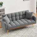 Comfy Futon Sofa Bed with 2 Pillows, Grey Futon Couch Bed with Gold Legs, Small Convertible Sofa Bed Couch for Living Room, Modern Loveseat for Bedroom, Curved Arms, Plush Tufted-Shaped,Teddy (Grey)
