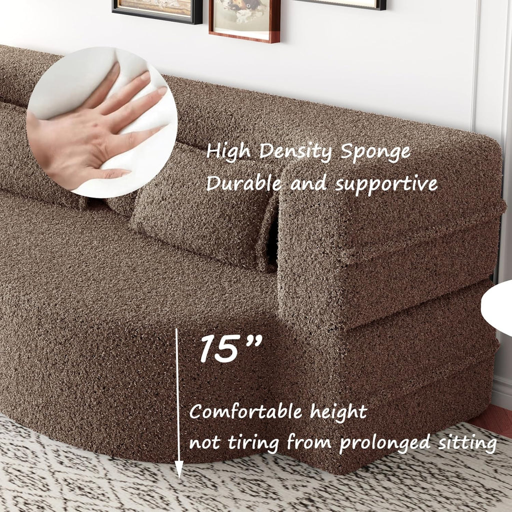 2-in-1 Folding Convertible Sofa Bed,78 Inch Convertible Boneless Couch with Pilow Foldable Matress, Teddy Loveseat Sleeper Pull Out Bed Floor Sofa Modular Futon Couch (Teddy, Brown)