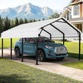 JAMFLY Carport, 12X15 FT Metal Carport, Heavy Duty Carport Canopy with Galvanized Steel Roof and Frame, Metal Car Garage Upgraded Extra Large Garage for Pickup, Boat, Car and Tractors, White
