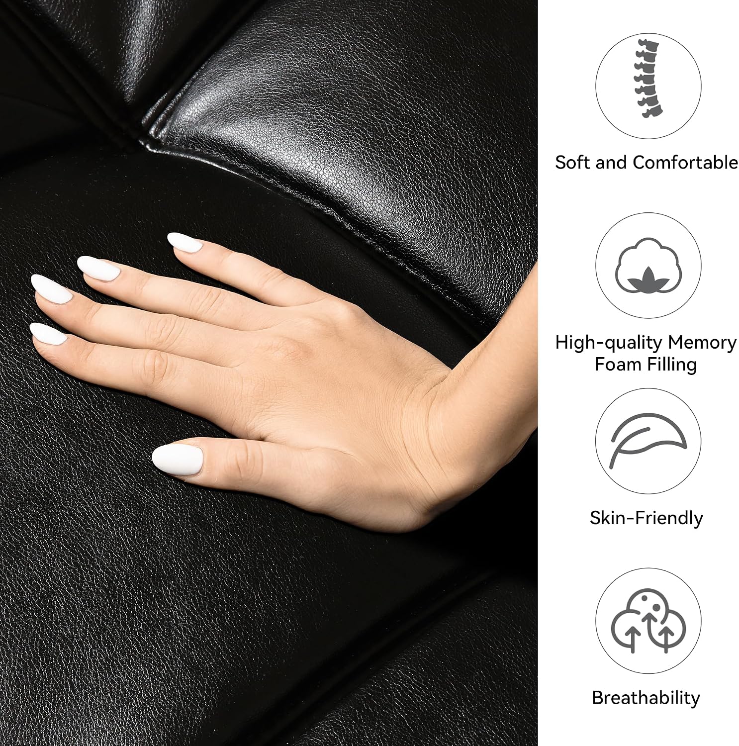 Convertible Faux Leather Futon Sofa Bed,Memory Foam Futon Couch,Small Splitback Modern Folding Loveseat Sleeper Sofa Couches for Living Room,Office,Apartment,Classic Black