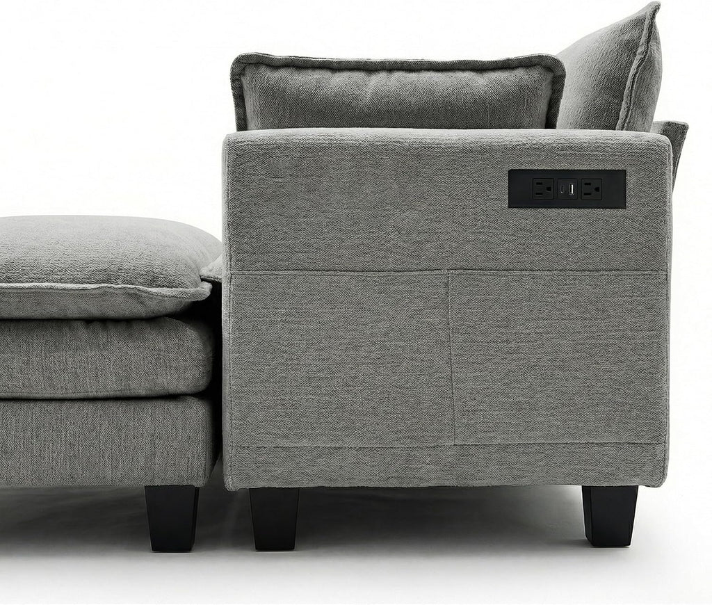 Eafurn Modular Sectional Sofa with Movable Ottomans for Living Room, 4 Seater Convertible U Shaped Sectional Couch Modern Reversible Chenille Sofa Set w/USB Ports and Side Pockets