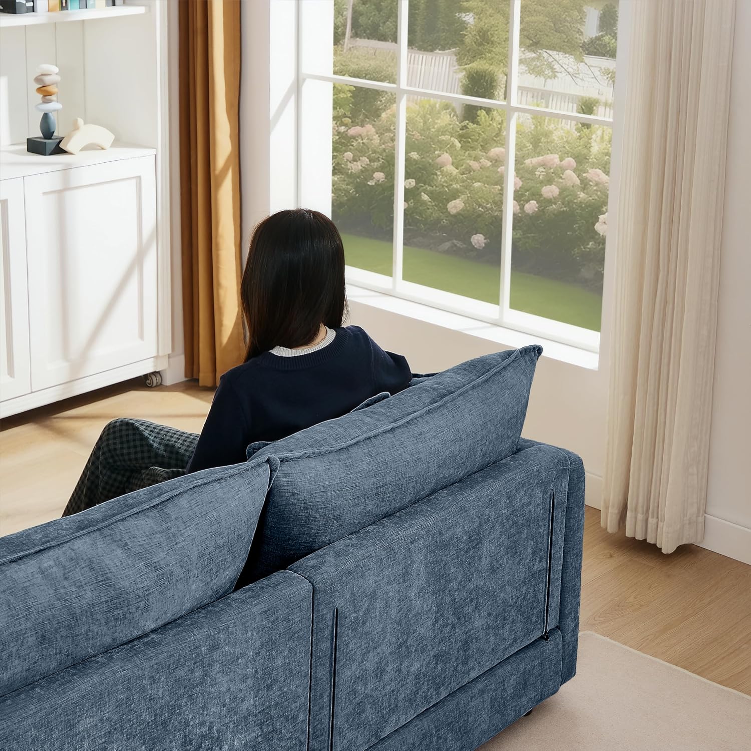 Eafurn Oversized Reversible Modular Sectional Sofa with Movable Ottoman, 4 Seater Convertible L Shaped Corner Couch Modern Chenille Sofa Set w/Double Layers Seat Cushions for Living Room Apartment