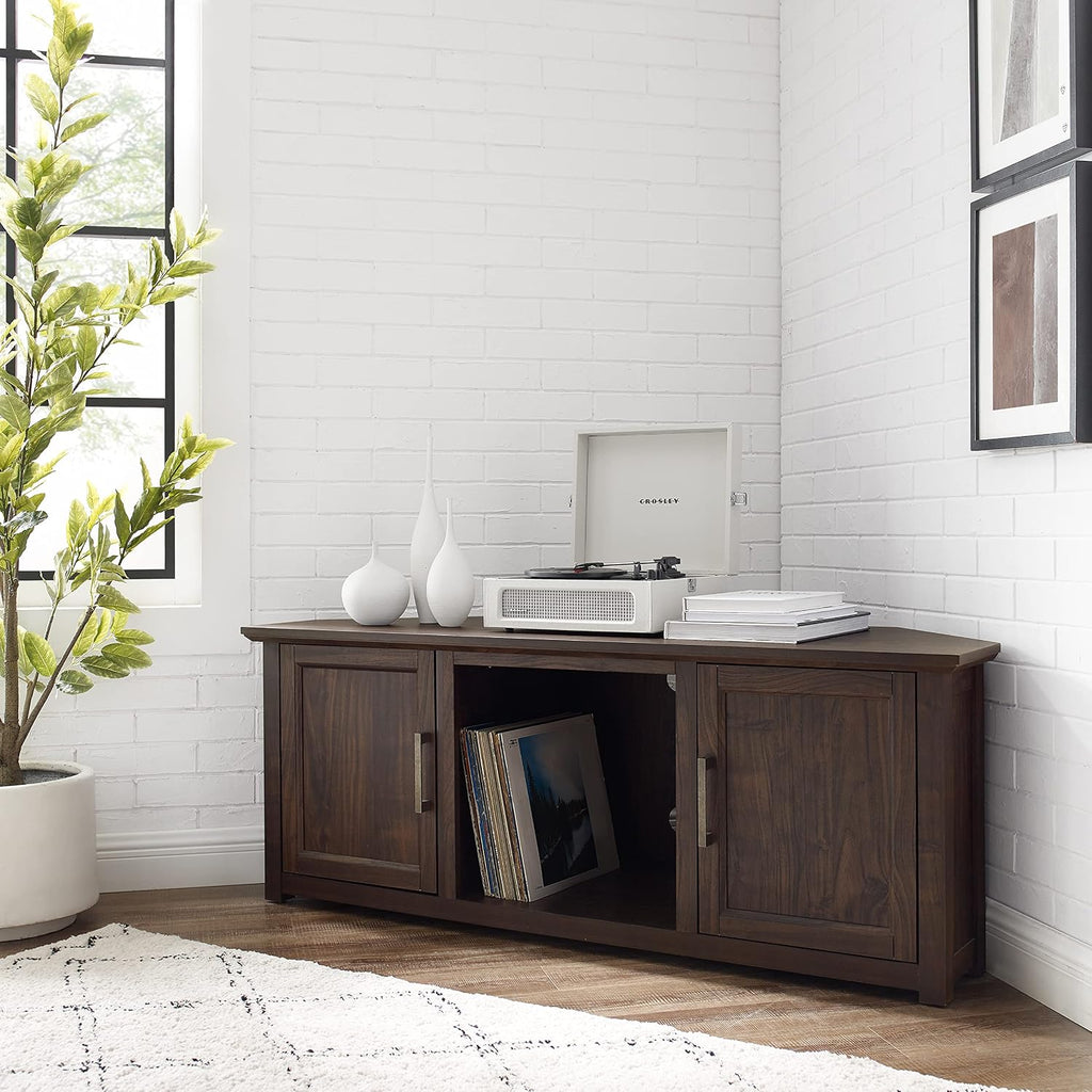 Crosley Furniture Camden Corner TV Stand for 65+ inch TVs, Entertainment Center with Storage Shelves, Dark Walnut