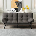 Futon Sofa Bed Convertible Couch, Grey Linen Sofa Bed with Memory Foam, Adjustable Backrest & Armrests, Multifunctional Small Loveseat Sleeper Sofa for Living Room, Apartment, Office