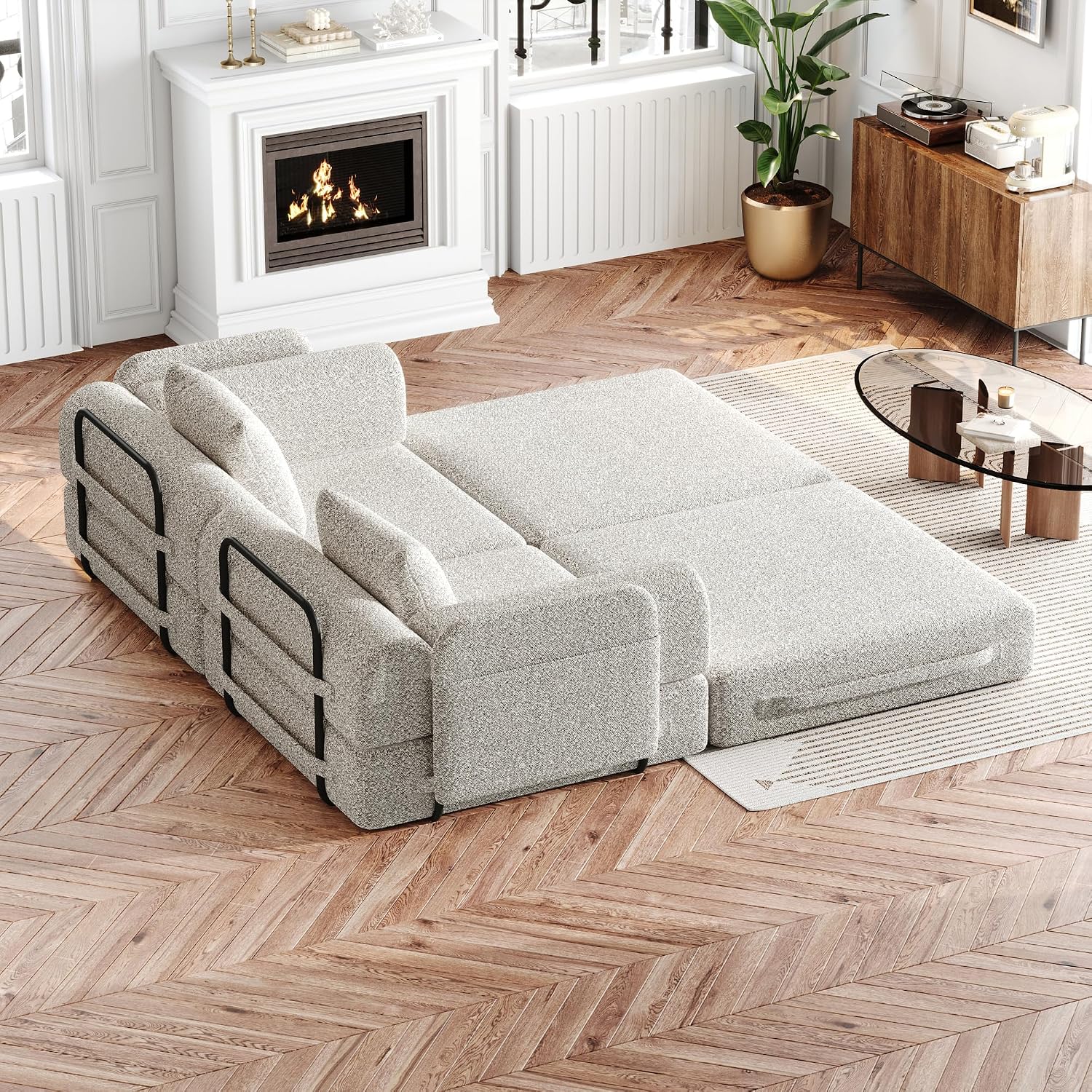 4-in-1 Convertible Folding Sofa Bed, 72' Oversized Chenille Upholstered Boneless Couch, Loveseat Sleeper Sofa Bed, Floor Sofabed Modular Futon Couch for Living Room Bedroom Lounge, Beige