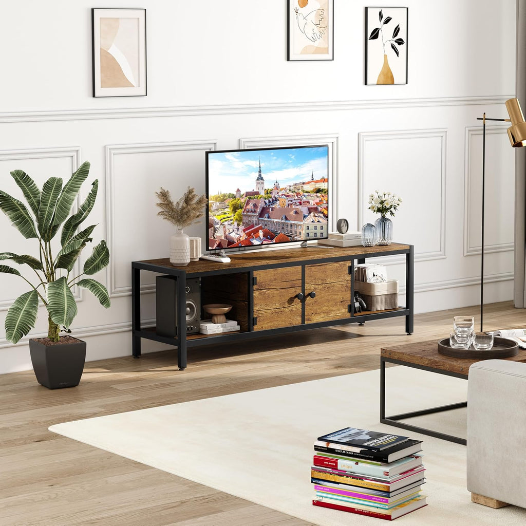 Garvee TV Stand for Television up to 65'', Farmhouse Entertainment Center with Storage, 60'' Modern Media Console Cabinet with Doors, Wooden TV Stand for Living Room, Rustic Brown