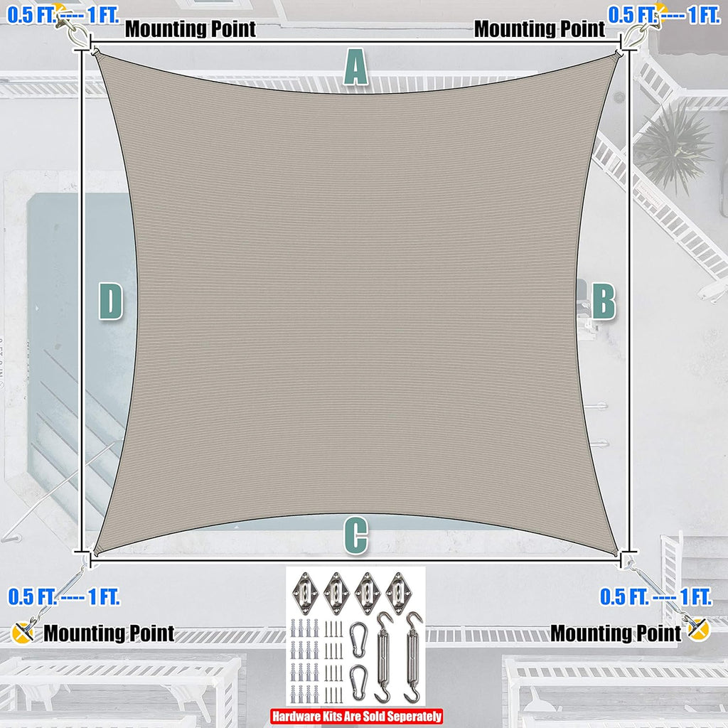 Amgo Custom Size 12' x 14' Grey Rectangle Square Sun Shade Sail UPF50+ AGTAPR0810, Order to Make Canopy Awning, 95% UV Blockage, Water & Air Permeable, Commercial and Residential (We Customize)