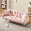 Teddy Futon Sofa Bed,69' Modern Small Love Seat Couch for Small Spaces,Convertible Tufted Sleeper Sofa Loveseat Couch Bed with Gold Metal Legs for Living Room,Bedroom,Apartment (Teddy Pink)