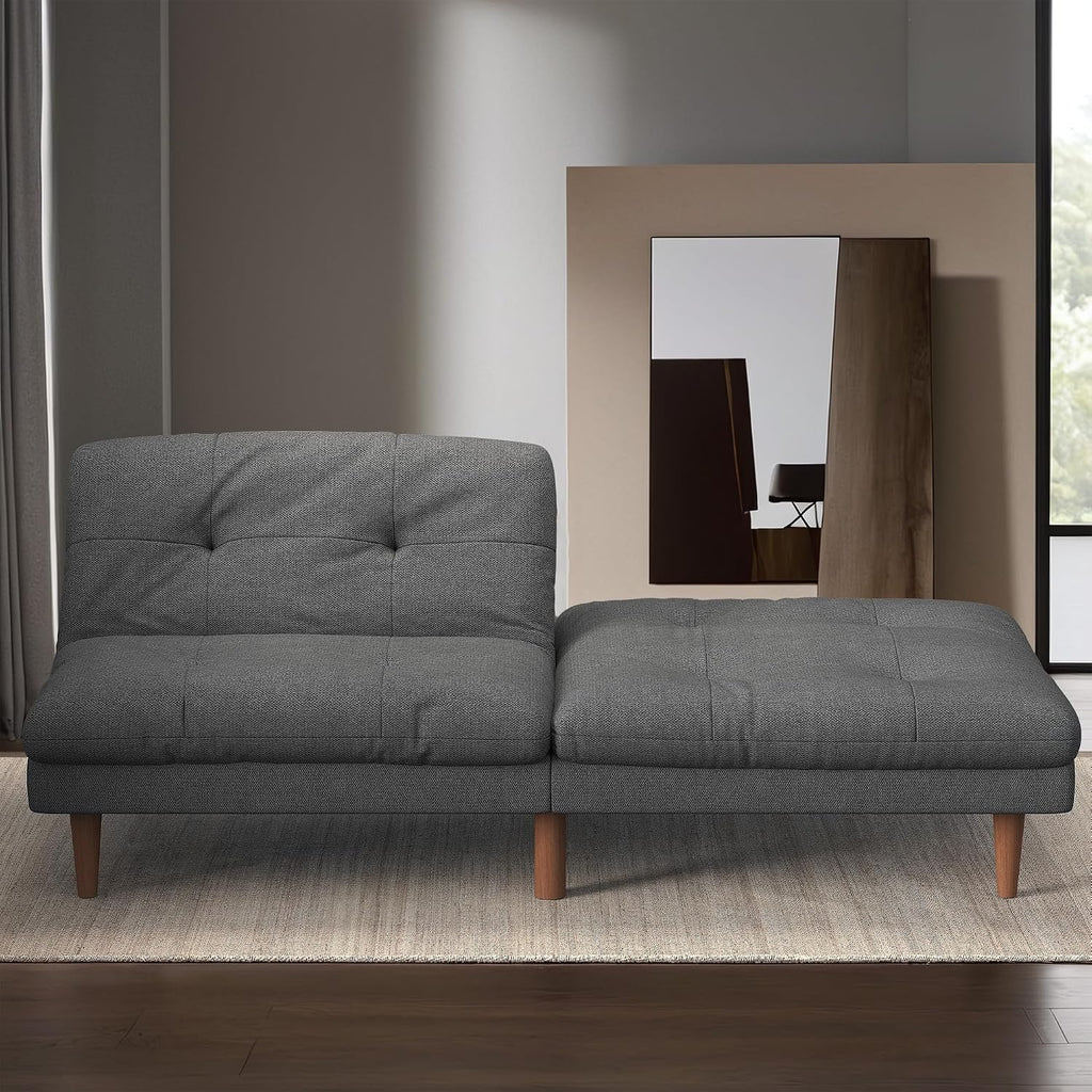 Furmax Futon Sofa Bed Modern Linen Couch Convertible Folding Futon Reclining Sleeper Sofa Couch for Small Space Apartment Loveseat with Adjustable Backrest (Dark Grey)