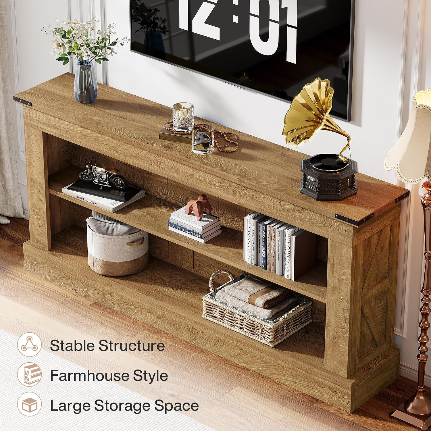 Tribesigns Farmhouse TV Stand for 70-Inch TV, 63' Entertainment Center with Storage, Modern Media Console Table for Living Room, Bedroom (Natural)