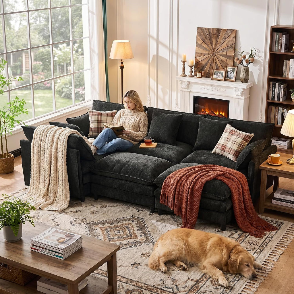 Eafurn 141' Oversized Modular Sectional Sofa Convertible U Shaped Couch for Living Room - 6 Seater Chenille Couches Set with Ottomans and Waist Pillows for Living Room Apartment