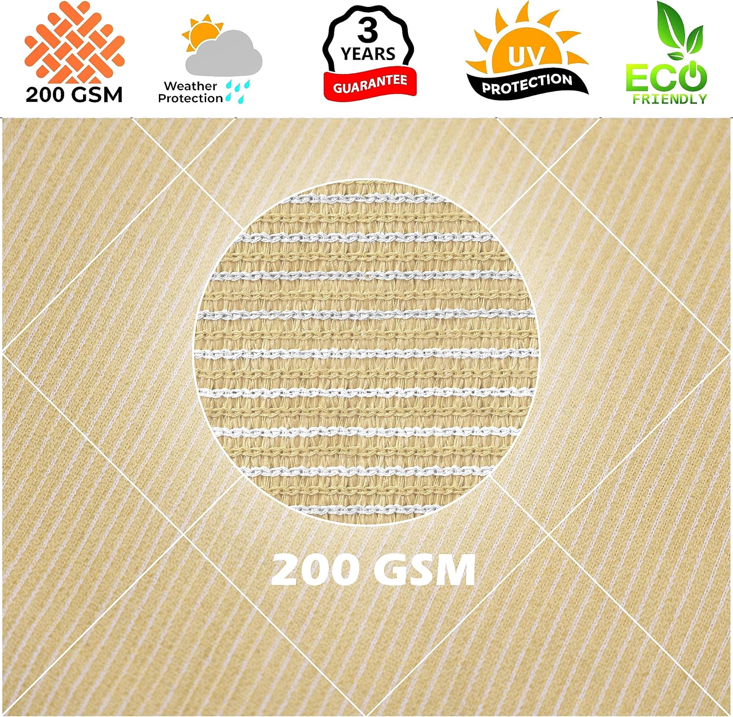 Royal Shade 14' x 20' x 24.4' Beige Right Triangle Sun Shade Sail Order to Make RTAPT12, UPF50+ 95% UV Blockage, 200GSM Commercial Standard Heavy Duty, 3 Years Warranty (We Make Custom Size)