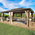 EROMMY 14'x20' Hardtop Gazebo Double Roof Galvanized Steel Canopy Outdoor Aluminum Frame Permanent Metal Pavilion with Netting and Curtains for Patio Backyard Deck and Lawns