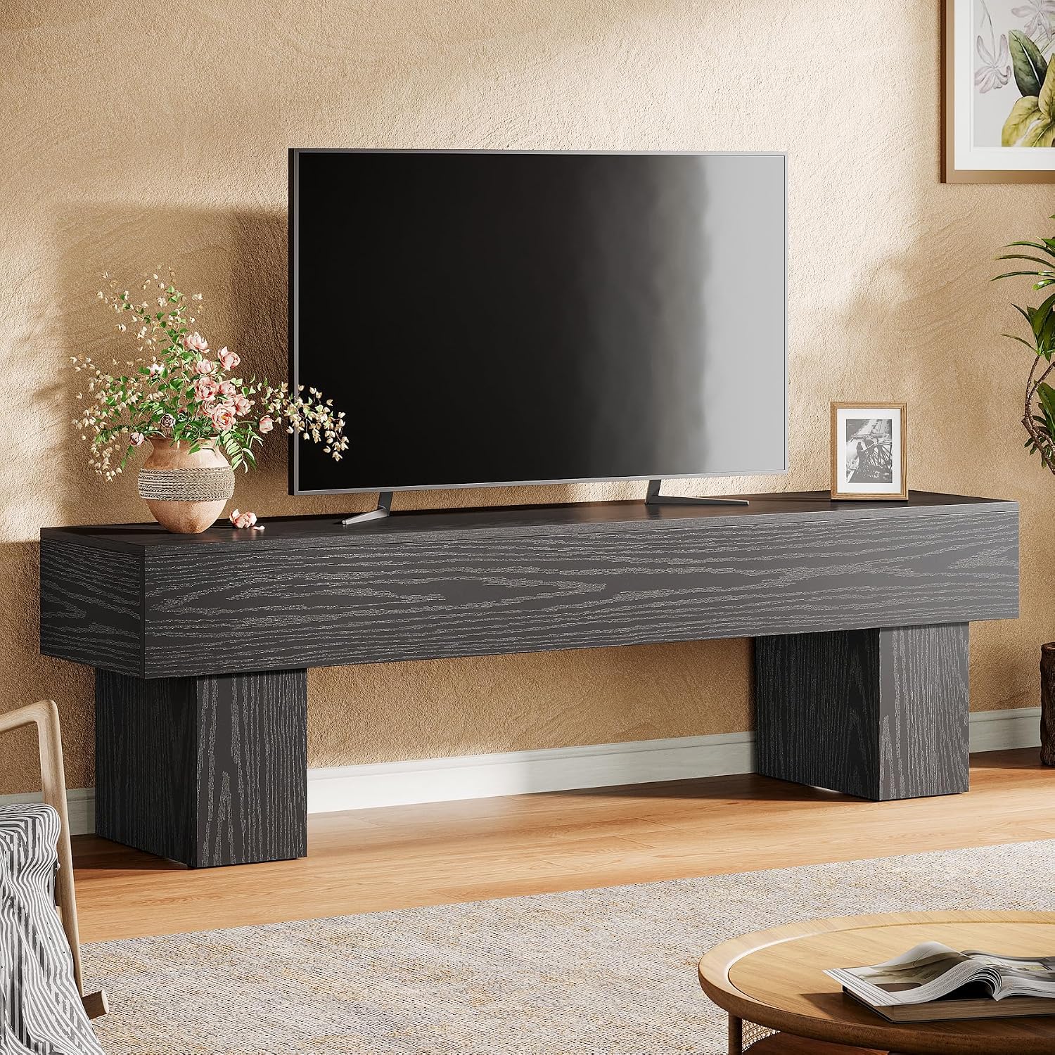 Tribesigns 63' TV Stand, Farmhouse Entertainment Center, Low TV Console Table for Living Room, Long Media Console Television Stands for 55/60/65 Inch TV