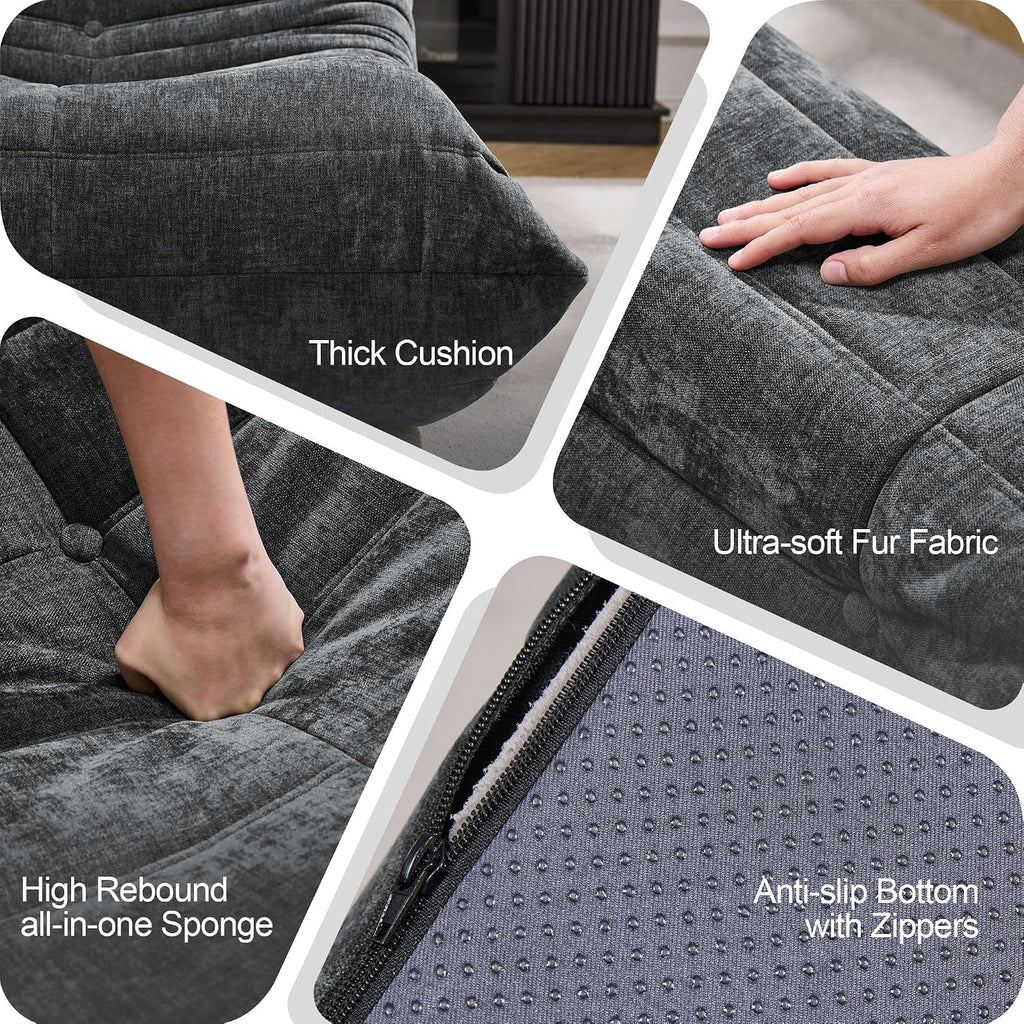 Bean Bag Chairs for Adults Giant Bean Bag Chair Memory Foam BeanBag Chair Bean Bag Sofa with Filler Faux Fur Fireside Beanbags Lazy Sofa for Living Room Bedroom Office (Darkgrey Chenille, Single)