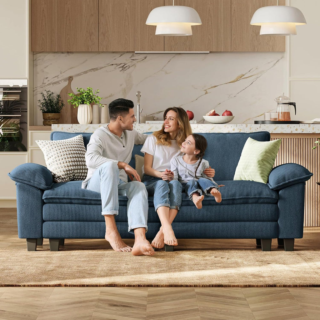 LINSY HOME 90'' Cloud Loveseat Sofa, Modular Sectional Couches Corduroy Cloud Couch Soft Modern Comfy Love Seat Sofa Set for Living Room Apartment Office, Blue