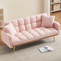 Comfy Futon Sofa Bed with 2 Pillows, Pink Futon Couch Bed with Gold Legs, Small Convertible Sofa Bed Couch for Living Room, Modern Loveseat for Bedroom, Curved Arms, Plush Tufted-Shaped,Teddy (Pink)