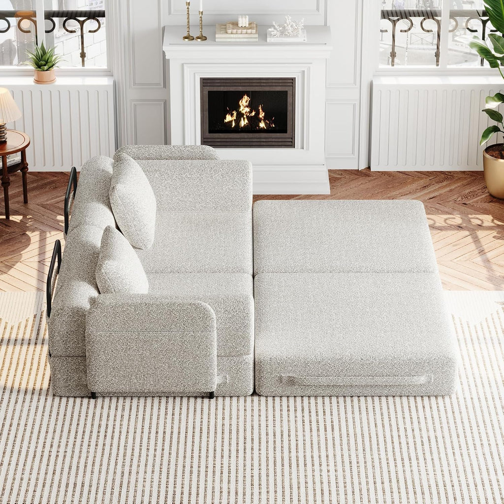 4-in-1 Convertible Folding Sofa Bed, 72' Oversized Chenille Upholstered Boneless Couch, Loveseat Sleeper Sofa Bed, Floor Sofabed Modular Futon Couch for Living Room Bedroom Lounge, Beige