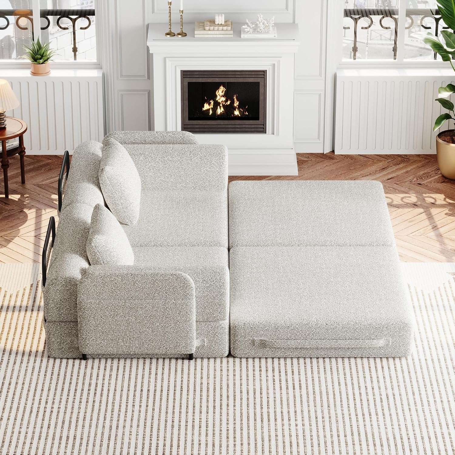 4-in-1 Convertible Folding Sofa Bed, 72' Oversized Chenille Upholstered Boneless Couch, Loveseat Sleeper Sofa Bed, Floor Sofabed Modular Futon Couch for Living Room Bedroom Lounge, Beige