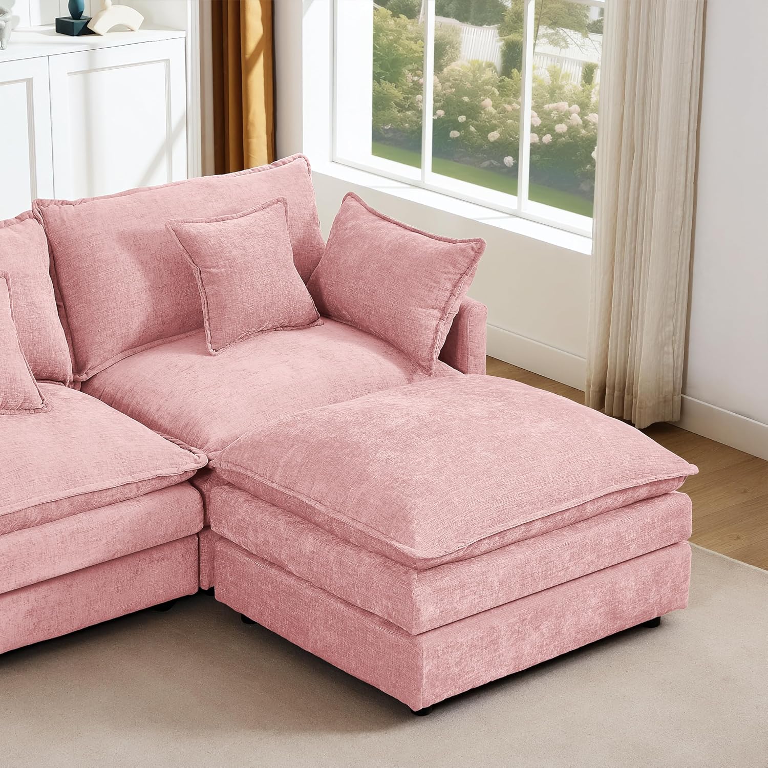 Eafurn Oversized Reversible Modular Sectional Sofa with Movable Ottoman, 4 Seater Convertible L Shaped Corner Couch Modern Chenille Sofa Set w/Double Layers Seat Cushions for Living Room Apartment