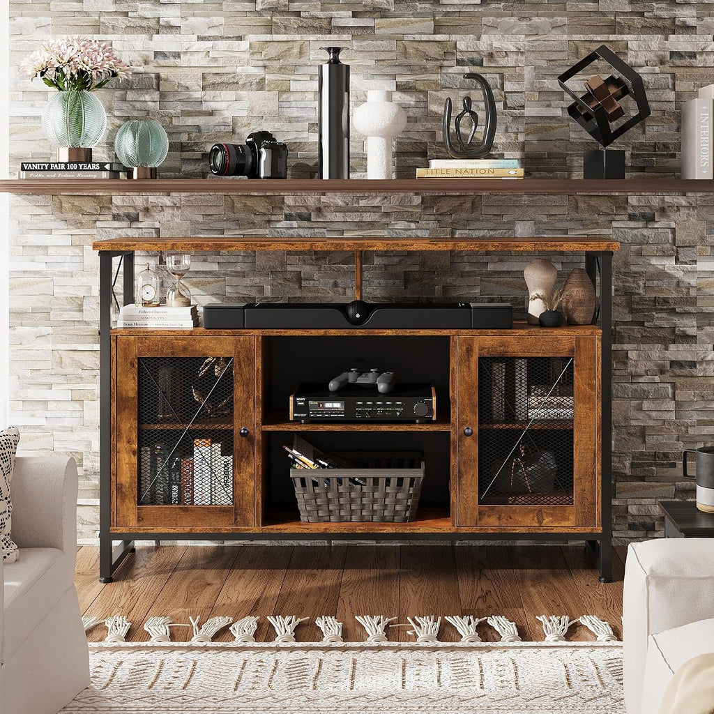 WLIVE TV Stand 55 inch TV, Tall Entertainment Center with Storage, Farmhouse Industrial TV Console for Bedroom Living Room, Rustic Brown