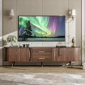 Merax 70' Fluted TV Stand for TVs Up to 80', Mid Century Entertainment Center with Sliding Tambour Doors and Drawers, Modern Curved Media Console with Storage for Living Room, Walnut