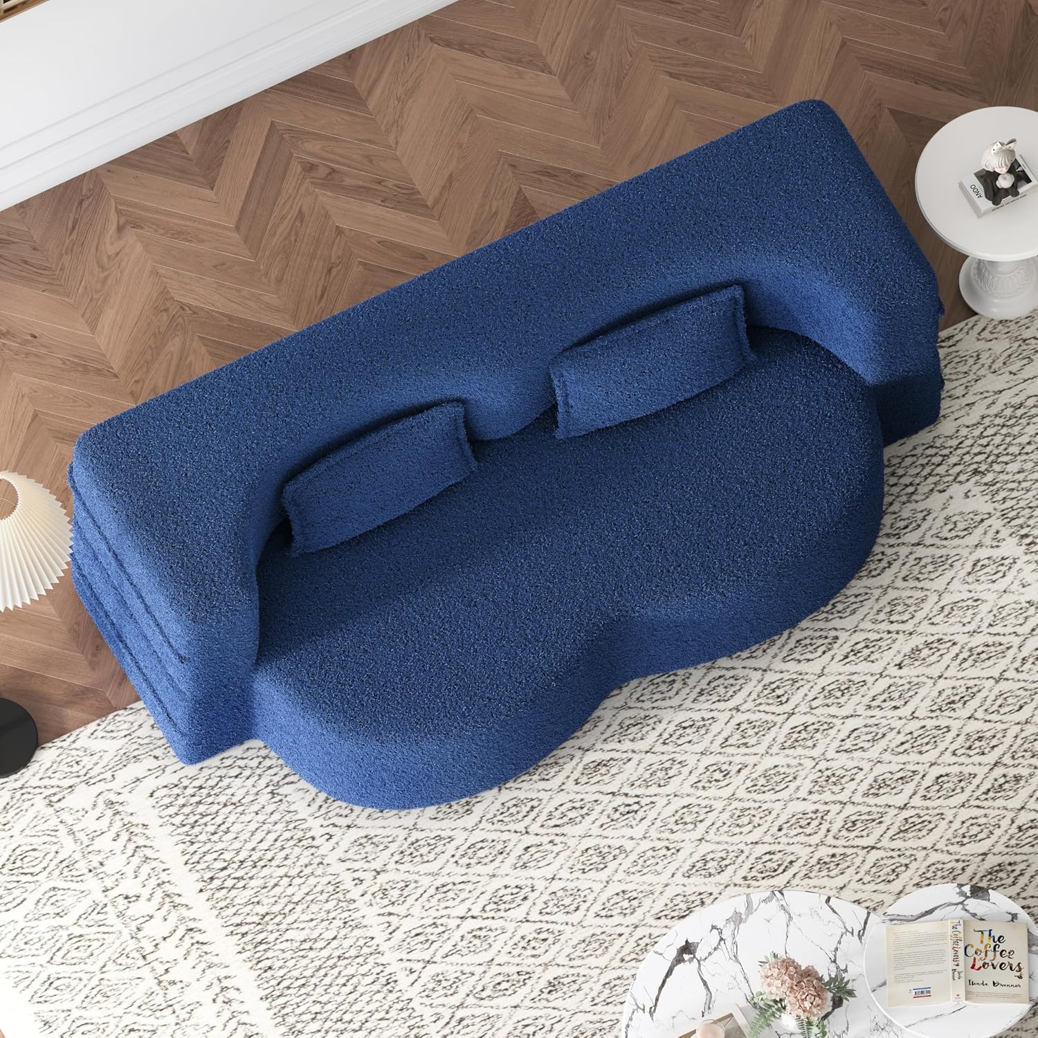 2-in-1 Futon Folding Sofa Bed,78 Inch Pull Out Sofa Bed Boneless Couch with 2 Pilow Convertible Sofa, Teddy Loveseat Sleeper Floor Sofa for Children's Room Bedroom Living Room (Teddy, Blue)