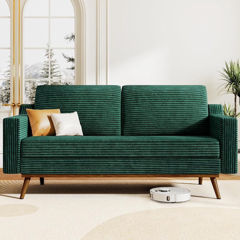 65.4' Loveseat Sofa,Comfy Forest Green Corduroy Love Seat Couches for Living Room,Mid Century Modern Small Couch for Bedroom Office with Spring Cushion,Solid Wood Frame,Tool-Free Assembly