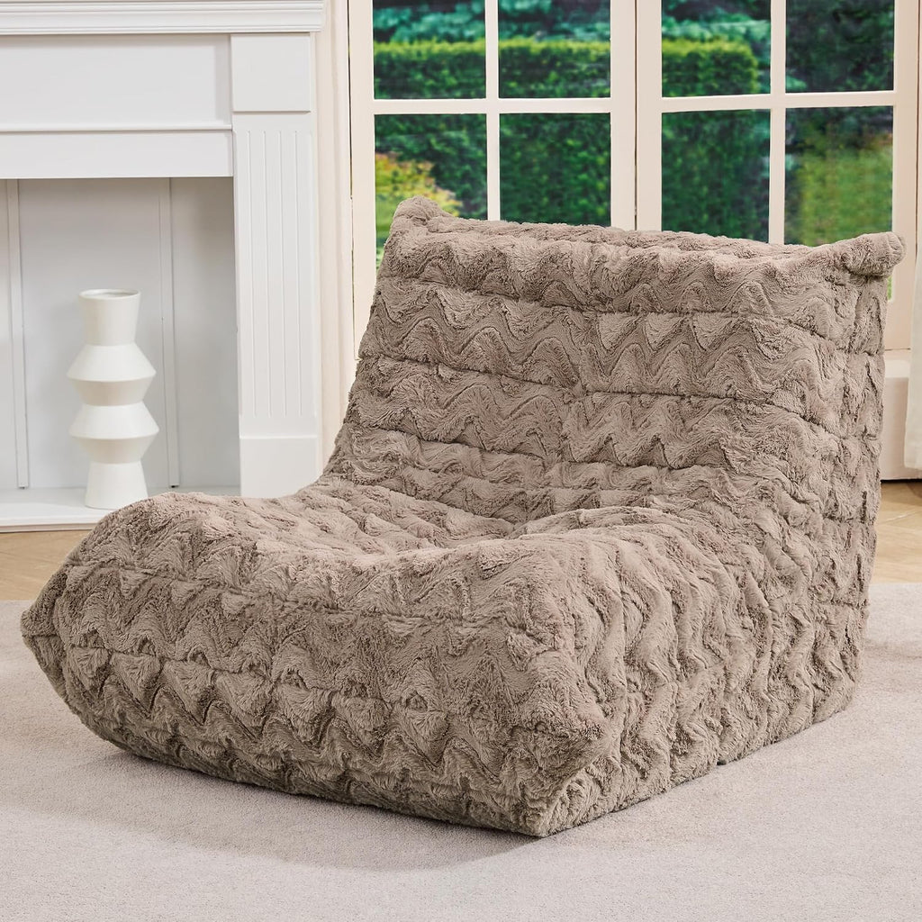 Bean Bag Chairs for Adults Giant Bean Bag Chair Memory Foam BeanBag Chair Bean Bag Sofa with Filler Faux Fur Fireside Beanbags Lazy Sofa for Living Room Bedroom Office (Brown Chevron, Single)