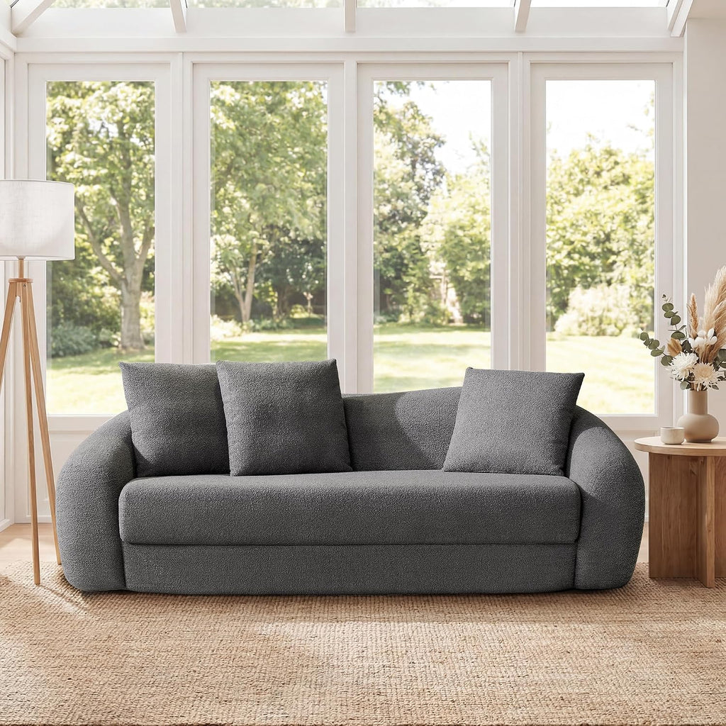 SICOTAS 90.6' Curved Convertible Sofa Couch Bed for Living Room Futon Cloud Boneless Sleeper Sofa Pull Out Floor Couch with Deep Seat 3 Seater Foam Bed No Assembly for Bedroom Apartment, Dark Grey