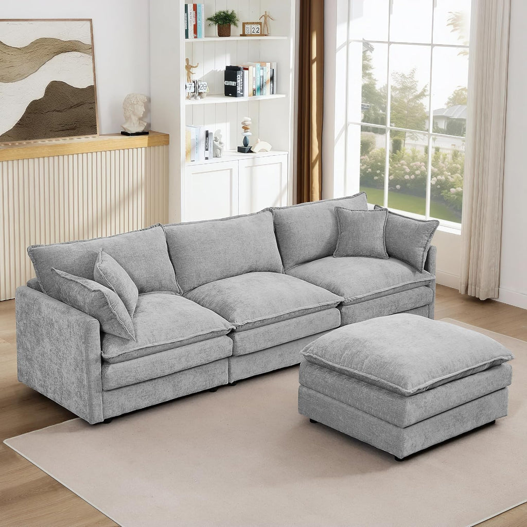 Eafurn Oversized Reversible Modular Sectional Sofa with Movable Ottoman, 4 Seater Convertible L Shaped Corner Couch Modern Chenille Sofa Set w/Double Layers Seat Cushions for Living Room Apartment